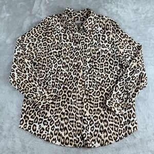 Chicos Top Womens 1 Beige Black Leopard Print Criss Cross Neck Long‎ Sleeve